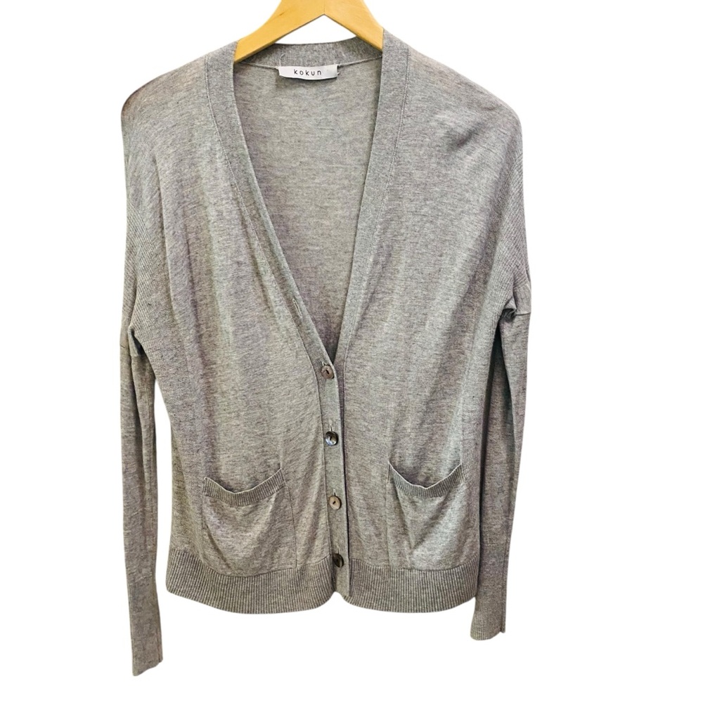 KOKUN Gray V Neck Bamboo Cashmere Cardigan